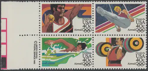 USA Michel 1622-1625 / Scott C105-C108 postfrisch BLOCK RÄNDER links m/ copyright symbol (a1) - Olympische Sommerspiele 1984, Los Angeles