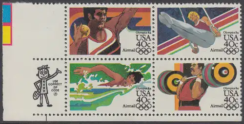USA Michel 1622-1625 / Scott C105-C108 postfrisch ZIP-BLOCK (ll) - Olympische Sommerspiele 1984, Los Angeles