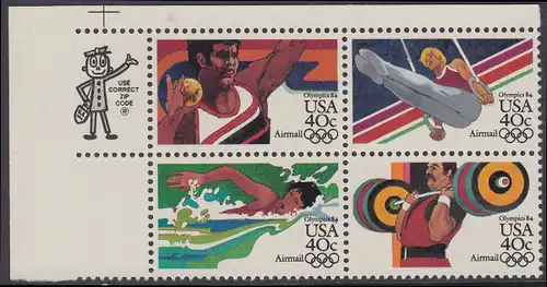 USA Michel 1622-1625 / Scott C105-C108 postfrisch ZIP-BLOCK (ul) - Olympische Sommerspiele 1984, Los Angeles