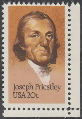 USA Michel 1626 / Scott 2038 postfrisch EINZELMARKE ECKRAND unten rechts - 250. Geburtstag von Josef Priestley, Chemiker