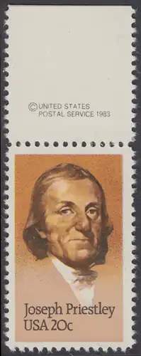 USA Michel 1626 / Scott 2038 postfrisch EINZELMARKE RAND oben m/ copyright symbol - 250. Geburtstag von Josef Priestley, Chemiker