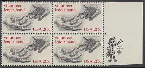 USA Michel 1627 / Scott 2039 postfrisch BLOCK RÄNDER rechts m/ ZIP-Emblem - Freiwillige Hilfe