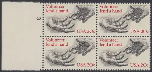 USA Michel 1627 / Scott 2039 postfrisch BLOCK RÄNDER links m/ Platten-# 3 - Freiwillige Hilfe