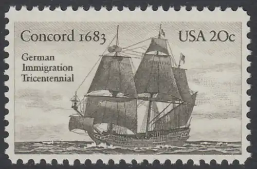 USA Michel 1628 / Scott 2040 postfrisch EINZELMARKE - Jahrestag der Einwanderung der ersten Deutschen in Amerika: Einwanderer-Segelschiff Concord (1683)