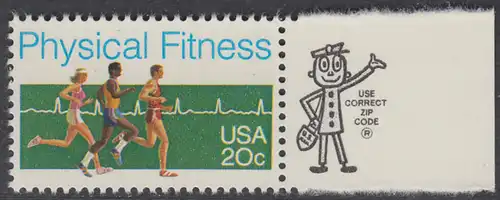 USA Michel 1629 / Scott 2043 postfrisch EINZELMARKE RAND rechts m/ ZIP-Emblem - Körperliche Fitness: Langstreckenlauf, Elektrokardiogramm