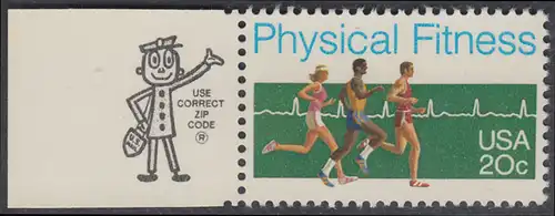 USA Michel 1629 / Scott 2043 postfrisch EINZELMARKE RAND links m/ ZIP-Emblem - Körperliche Fitness: Langstreckenlauf, Elektrokardiogramm