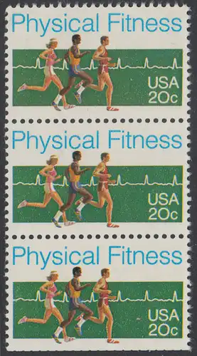 USA Michel 1629 / Scott 2043 postfrisch vert.STRIP(3) (unten ungezähnt) - Körperliche Fitness: Langstreckenlauf, Elektrokardiogramm