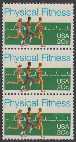 USA Michel 1629 / Scott 2043 postfrisch vert.STRIP(3) - Körperliche Fitness: Langstreckenlauf, Elektrokardiogramm