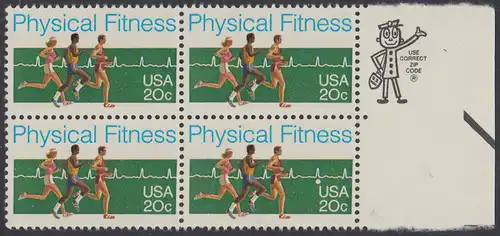 USA Michel 1629 / Scott 2043 postfrisch BLOCK RÄNDER rechts m/ ZIP-Emblem - Körperliche Fitness: Langstreckenlauf, Elektrokardiogramm