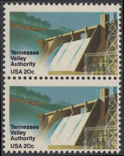 USA Michel 1631 / Scott 2042 postfrisch vert.PAAR - Tennessee Valley Authority (TVA): Norris Dam am Clinch River, TN
