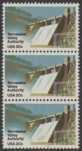 USA Michel 1631 / Scott 2042 postfrisch vert.STRIP(3) - Tennessee Valley Authority (TVA): Norris Dam am Clinch River, TN
