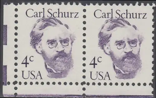 USA Michel 1632 / Scott 1847 postfrisch horiz.PAAR ECKRAND unten links - Amerikanische Persönlichkeiten: Carl Schurz (1829-1906), Politiker