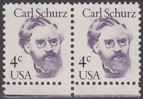 USA Michel 1632 / Scott 1847 postfrisch horiz.PAAR RÄNDER unten - Amerikanische Persönlichkeiten: Carl Schurz (1829-1906), Politiker