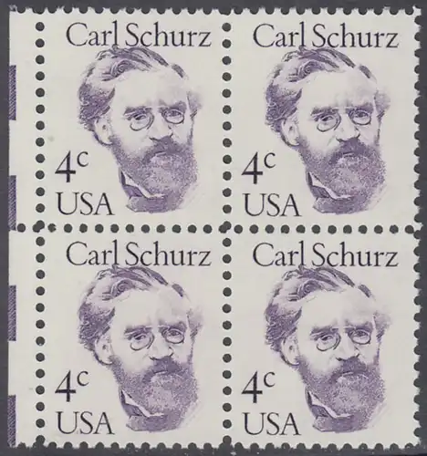 USA Michel 1632 / Scott 1847 postfrisch BLOCK RÄNDER links - Amerikanische Persönlichkeiten: Carl Schurz (1829-1906), Politiker