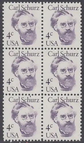 USA Michel 1632 / Scott 1847 postfrisch vert.BLOCK(6) - Amerikanische Persönlichkeiten: Carl Schurz (1829-1906), Politiker