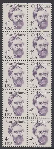 USA Michel 1632 / Scott 1847 postfrisch vert.BLOCK(10) - Amerikanische Persönlichkeiten: Carl Schurz (1829-1906), Politiker