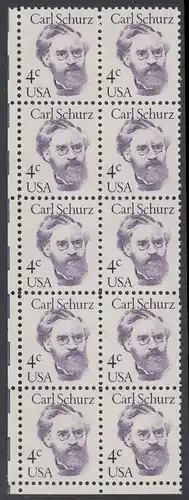 USA Michel 1632 / Scott 1847 postfrisch vert.BLOCK(10) ECKRAND unten links - Amerikanische Persönlichkeiten: Carl Schurz (1829-1906), Politiker