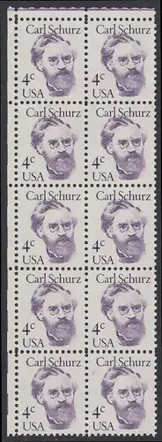 USA Michel 1632 / Scott 1847 postfrisch vert.BLOCK(10) ECKRAND oben links - Amerikanische Persönlichkeiten: Carl Schurz (1829-1906), Politiker