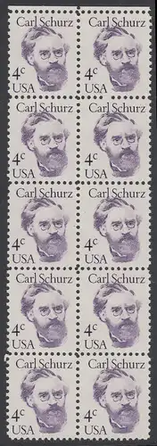 USA Michel 1632 / Scott 1847 postfrisch vert.BLOCK(10) RÄNDER oben - Amerikanische Persönlichkeiten: Carl Schurz (1829-1906), Politiker