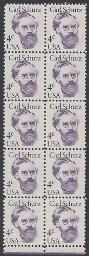 USA Michel 1632 / Scott 1847 postfrisch vert.BLOCK(10) RÄNDER unten - Amerikanische Persönlichkeiten: Carl Schurz (1829-1906), Politiker