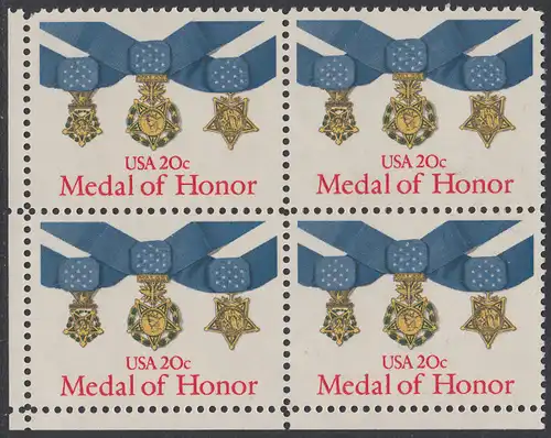USA Michel 1633 / Scott 2045 postfrisch BLOCK ECKRAND unten links (a1) - Verdienstmedaillen des Heeres, der Marine und der Luftwaffe