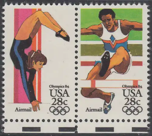 USA Michel 1636+1637 / Scott C101+C102 postfrisch horiz.PAAR RÄNDER unten - Olympische Sommerspiele 1984, Los Angeles