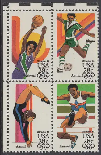 USA Michel 1636-1639 / Scott C101-C104 postfrisch BLOCK ECKRAND oben links - Olympische Sommerspiele 1984, Los Angeles