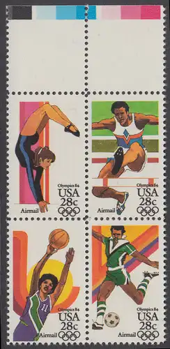 USA Michel 1636-1639 / Scott C101-C104 postfrisch BLOCK RÄNDER oben (a2) - Olympische Sommerspiele 1984, Los Angeles