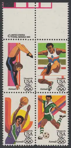 USA Michel 1636-1639 / Scott C101-C104 postfrisch BLOCK RÄNDER oben m/ copyright symbol - Olympische Sommerspiele 1984, Los Angeles