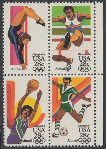 USA Michel 1636-1639 / Scott C101-C104 postfrisch BLOCK RÄNDER rechts - Olympische Sommerspiele 1984, Los Angeles