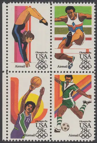 USA Michel 1636-1639 / Scott C101-C104 postfrisch BLOCK RÄNDER links - Olympische Sommerspiele 1984, Los Angeles