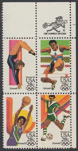 USA Michel 1636-1639 / Scott C101-C104 postfrisch ZIP-BLOCK (ur) - Olympische Sommerspiele 1984, Los Angeles