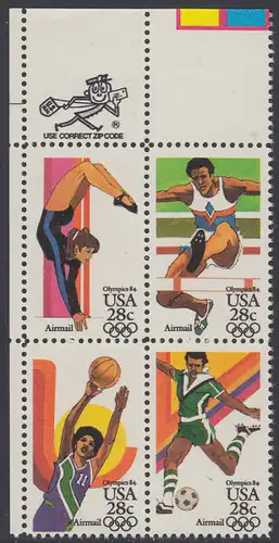 USA Michel 1636-1639 / Scott C101-C104 postfrisch ZIP-BLOCK (ul) - Olympische Sommerspiele 1984, Los Angeles