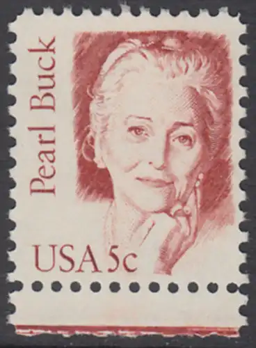 USA Michel 1640 / Scott 1848 postfrisch EINZELMARKE RAND unten - Amerikanische Persönlichkeiten: Pearl Buck, eigentl. Pearl Walsh (1892-1973), Schriftstellerin, Nobelpreis 1938