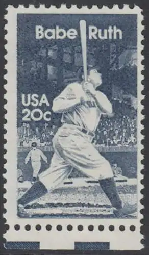 USA Michel 1641 / Scott 2046 postfrisch EINZELMARKE RAND unten (a1) - George Herman -Babe- Ruth (1895-1948), Baseballspieler