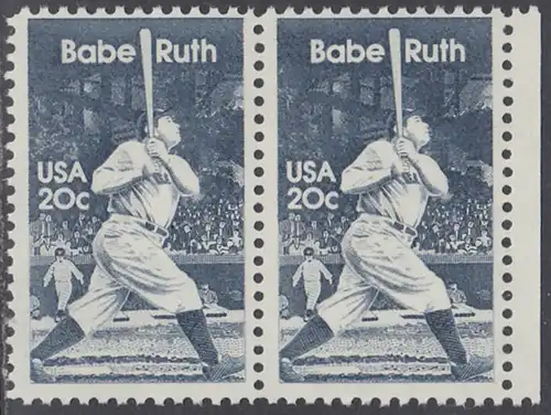USA Michel 1641 / Scott 2046 postfrisch horiz.PAAR RAND rechts - George Herman -Babe- Ruth (1895-1948), Baseballspieler