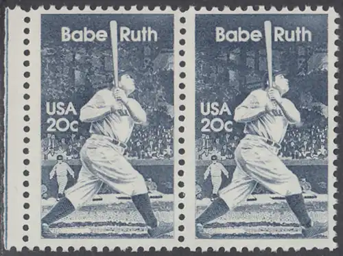 USA Michel 1641 / Scott 2046 postfrisch horiz.PAAR RAND links - George Herman -Babe- Ruth (1895-1948), Baseballspieler