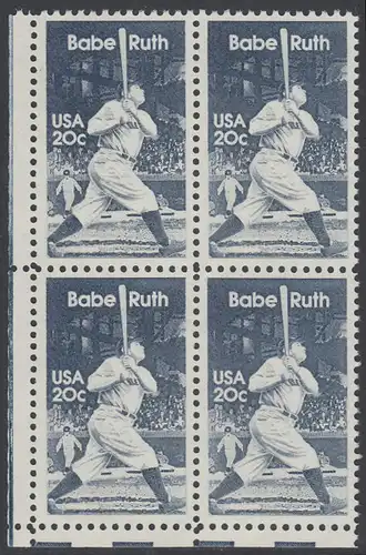 USA Michel 1641 / Scott 2046 postfrisch BLOCK ECKRAND unten links - George Herman -Babe- Ruth (1895-1948), Baseballspieler