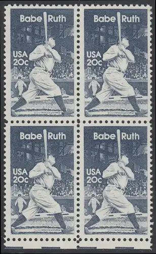 USA Michel 1641 / Scott 2046 postfrisch BLOCK RÄNDER unten - George Herman -Babe- Ruth (1895-1948), Baseballspieler