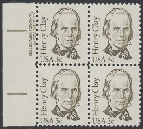 USA Michel 1643 / Scott 1846 postfrisch BLOCK RÄNDER links m/ copyright symbol - Amerikanische Persönlichkeiten: Henry Clay (1777-1852), Politiker
