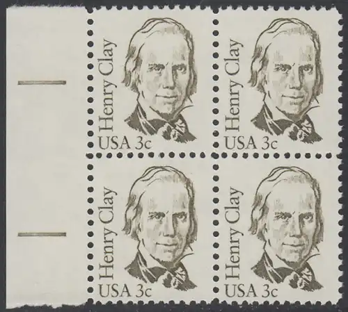 USA Michel 1643 / Scott 1846 postfrisch BLOCK RÄNDER links - Amerikanische Persönlichkeiten: Henry Clay (1777-1852), Politiker