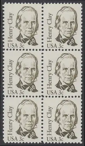 USA Michel 1643 / Scott 1846 postfrisch vert.BLOCK(6) - Amerikanische Persönlichkeiten: Henry Clay (1777-1852), Politiker