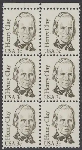 USA Michel 1643 / Scott 1846 postfrisch vert.BLOCK(6) RÄNDER oben - Amerikanische Persönlichkeiten: Henry Clay (1777-1852), Politiker