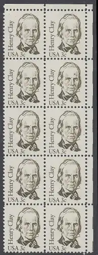 USA Michel 1643 / Scott 1846 postfrisch vert.BLOCK(10) ECKRAND oben rechts - Amerikanische Persönlichkeiten: Henry Clay (1777-1852), Politiker