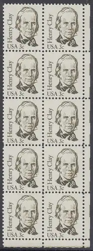 USA Michel 1643 / Scott 1846 postfrisch vert.BLOCK(10) ECKRAND unten rechts - Amerikanische Persönlichkeiten: Henry Clay (1777-1852), Politiker