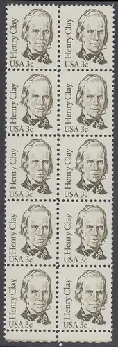 USA Michel 1643 / Scott 1846 postfrisch vert.BLOCK(10) RÄNDER unten - Amerikanische Persönlichkeiten: Henry Clay (1777-1852), Politiker
