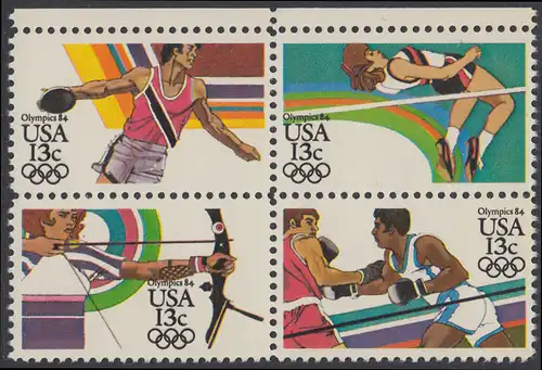 USA Michel 1644-1647 / Scott 2048-2051 postfrisch BLOCK RÄNDER oben - Olympische Sommerspiele 1984, Los Angeles