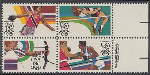 USA Michel 1644-1647 / Scott 2048-2051 postfrisch BLOCK RÄNDER rechts m/ copyright symbol (a2) - Olympische Sommerspiele 1984, Los Angeles