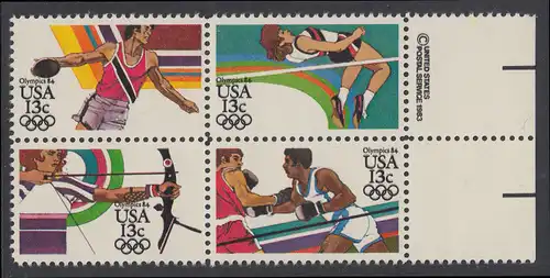 USA Michel 1644-1647 / Scott 2048-2051 postfrisch BLOCK RÄNDER rechts m/ copyright symbol (a1) - Olympische Sommerspiele 1984, Los Angeles