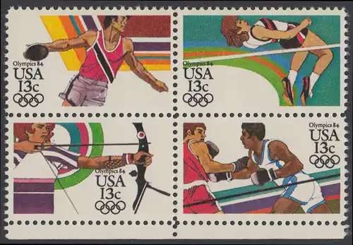USA Michel 1644-1647 / Scott 2048-2051 postfrisch BLOCK RÄNDER unten - Olympische Sommerspiele 1984, Los Angeles